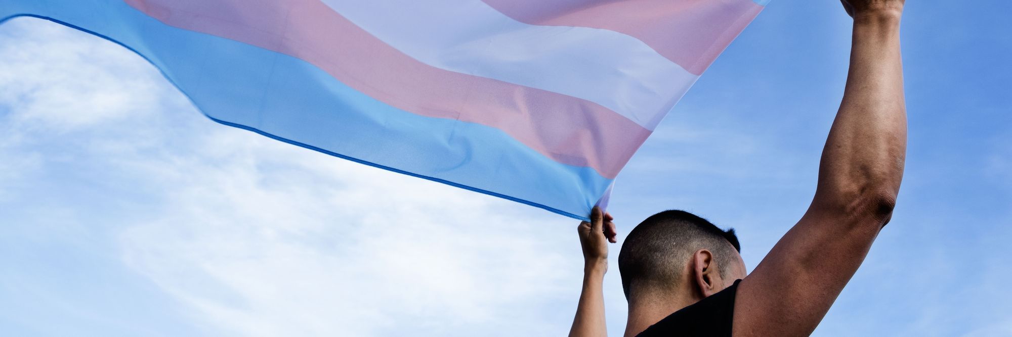 A closeup of the Transgender Pride flag