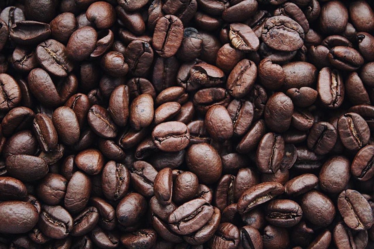Close up of dark coffee beans